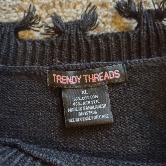 Lip Graphic Distressed Fringe Sweater XL NWOT - Picture 5 of 5